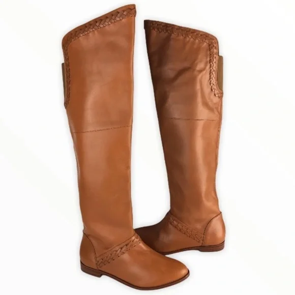 Anthropologie Candela Tan Braided Pull On Over The Knee Boots - SZ 8 - Picture 3 of 11